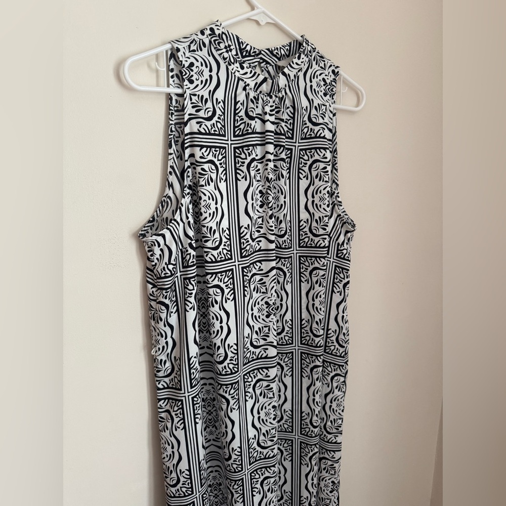 LOFT Sleeveless Tile Print Midi Dress Women’s XL NWT Black & White Ruffle Hem - Picture 5 of 12
